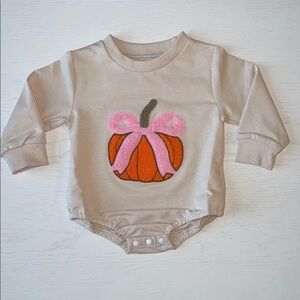 🎃 Baby Girl Bow Pumpkin Long Sleeve Bunble Romper Onesie